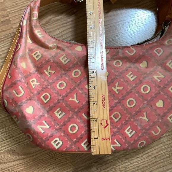 Dooney & Bourke Red Tan Coated Fabric Tan Leather Signature Print Shoulder Bag - Picture 14 of 15